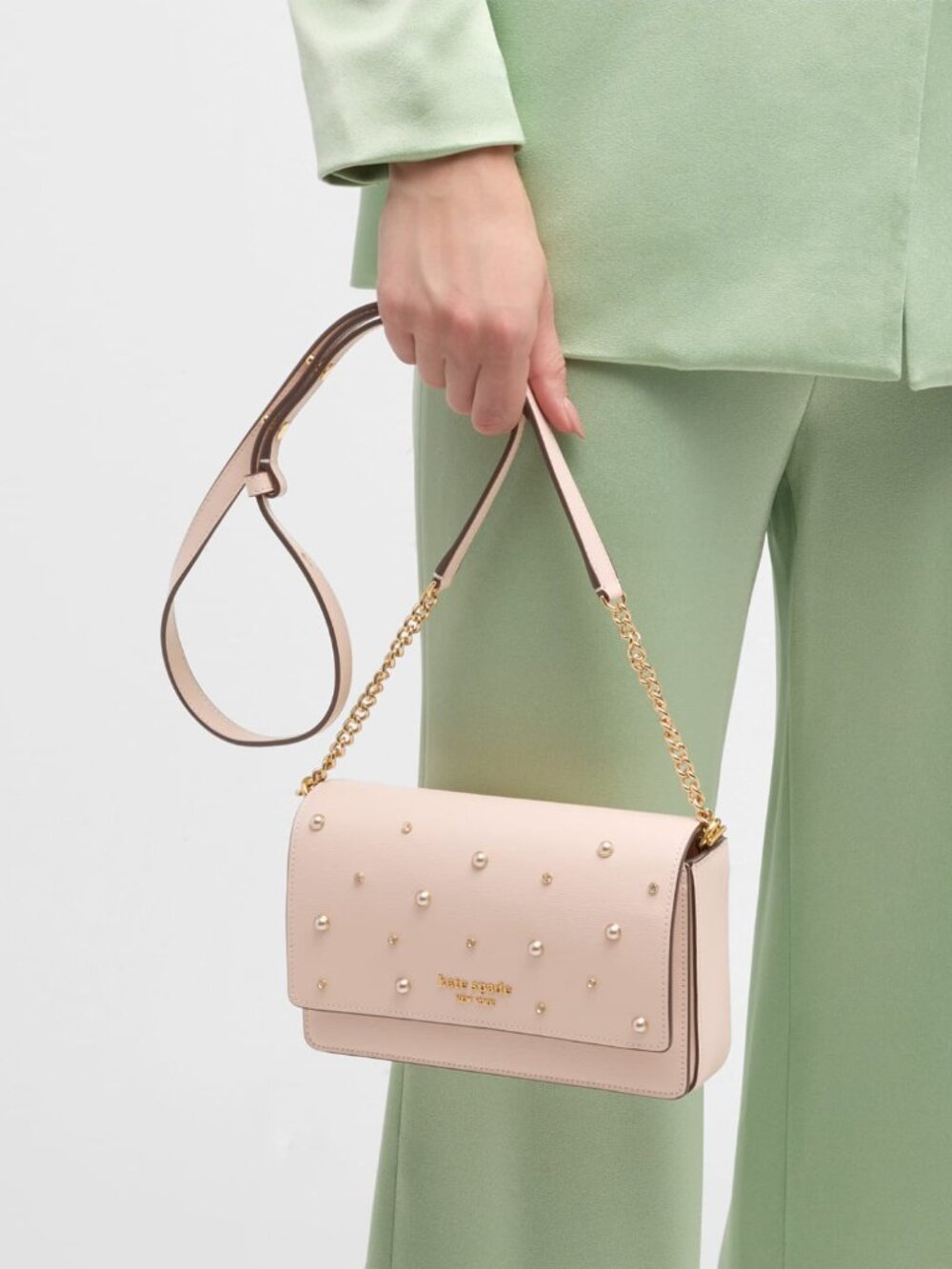kate spade bag, pearl clutch, crystal chain bag, pale dogwood bag, flap clutch, - Picture 4 of 13